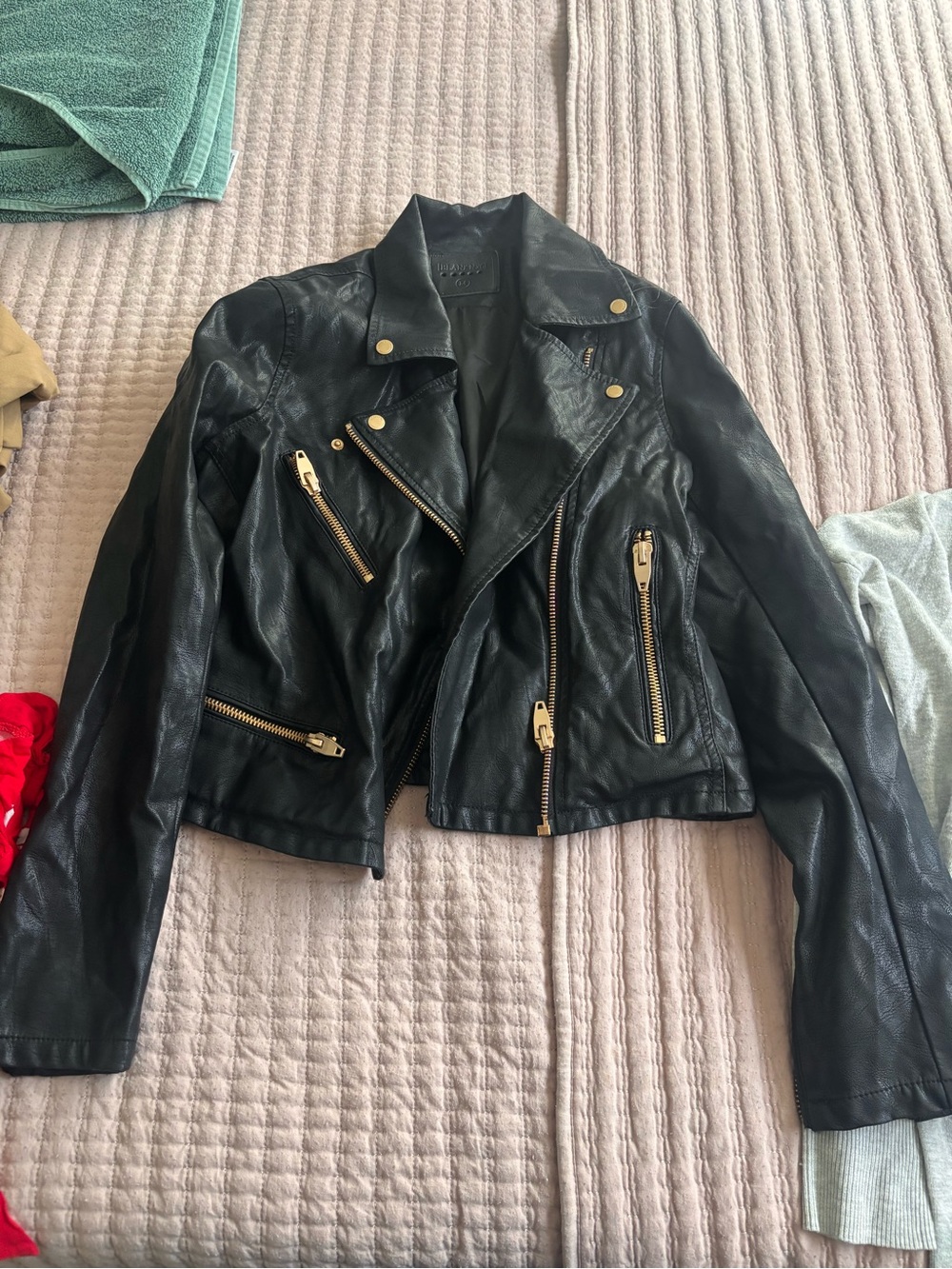 Black Leather Jacket with Gold Hardware